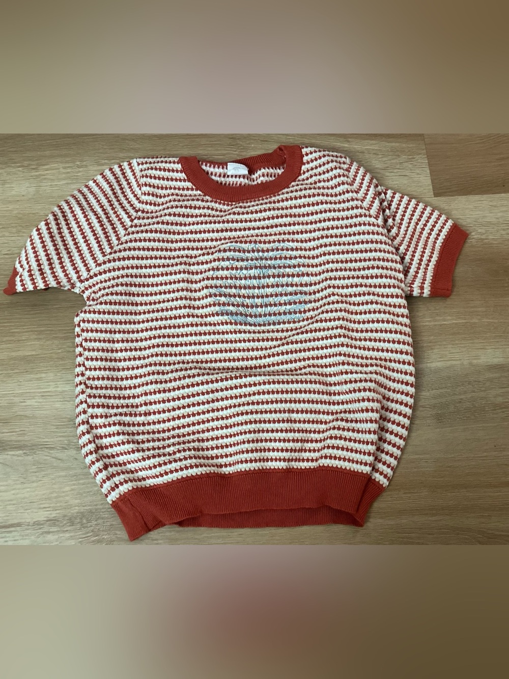 Striped Red and Cream Knit Sweater with Center Motif